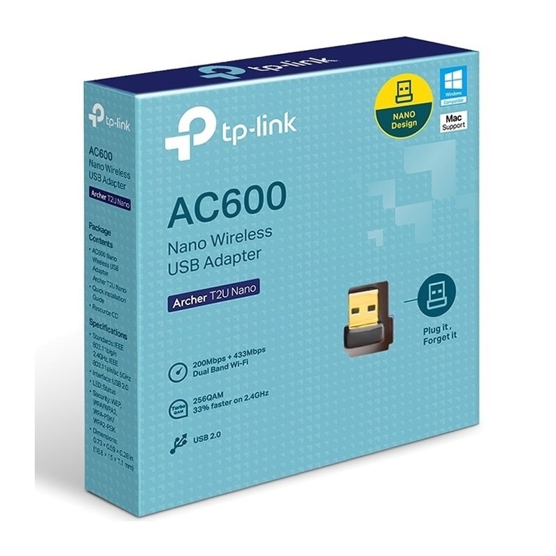 Adaptador Wi-Fi USB AC600 Nano Dual Band TP-Link Archer T2U Nano