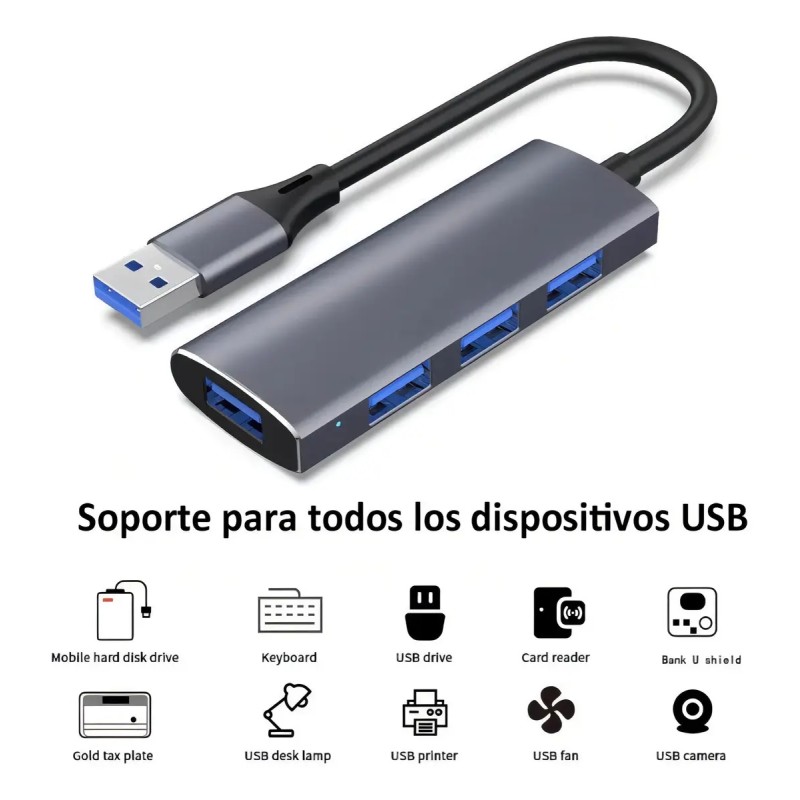 Hub Adaptador Multi-puerto USB 3.0 Delgado de 4 Puertos