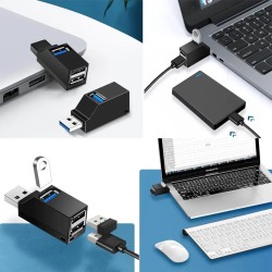 Mini Hub USB 3.0 de 3 Puertos Compacto / Multiplicador USB Directo de Pared o Laptop